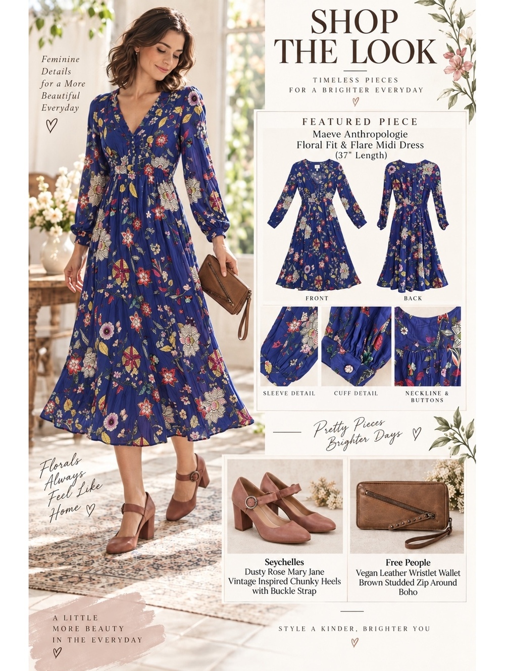 Maeve Anthropologie Floral Fit & Flare Dress Blue XS